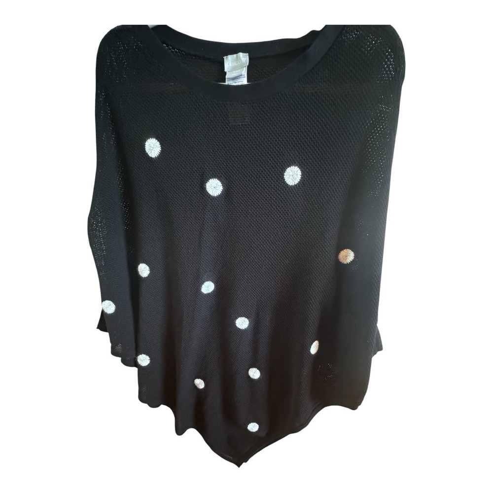 Chico's Black Polka Dot‎ Mesh Poncho Swimsuit Coverup Size Small/Medium